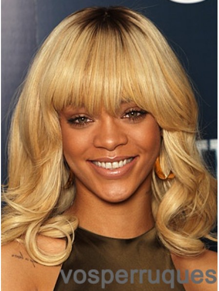 Blonde ondulée avec frange avant de lacet 14 pouces à la mode Rihanna perruques
