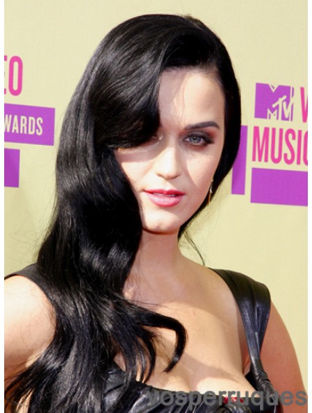 25 pouces approprié noir long ondulé sans frange perruques Katy Perry