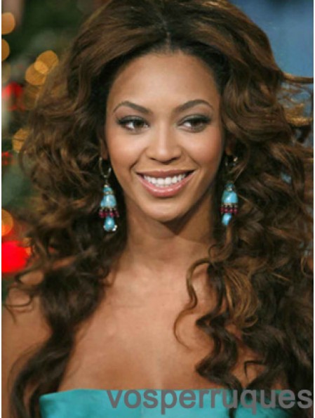 Perruques Beyonce longues ondulées marron sans frange pleine dentelle 22 pouces