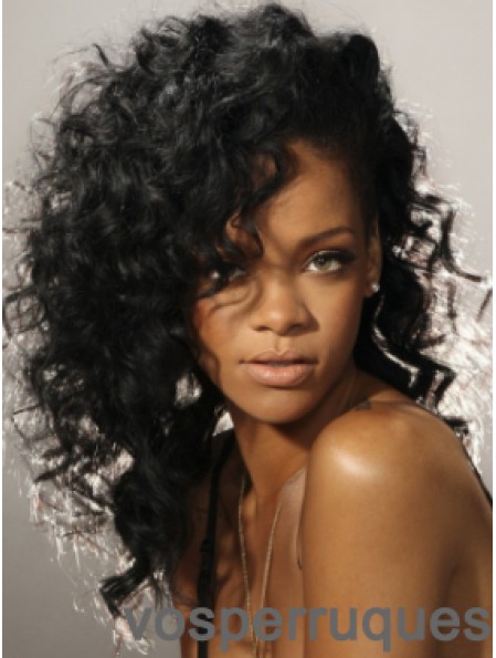 Black Curly Without Bangs Lace Front 16 pouces New Rihanna Perruques