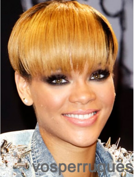 Blonde droite avec frange avant de lacet 8 pouces perruques de mode Rihanna