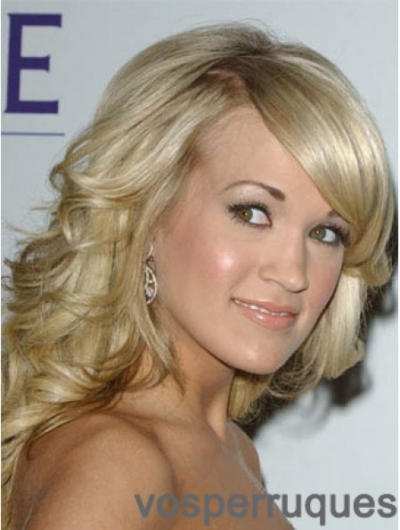Longueur d'épaule blonde en ligne ondulée 14 pouces avec frange perruques Carrie Underwood