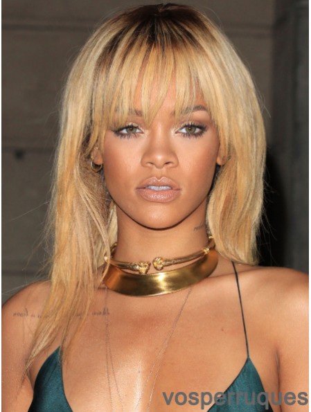 Blonde droite avec frange avant de lacet 18 pouces bonnes perruques Rihanna