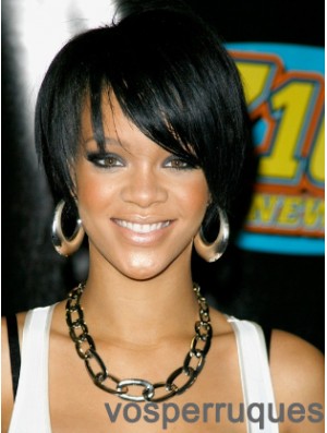 Black Straight With Bangs Lace Front 8 pouces moins cher Rihanna perruques