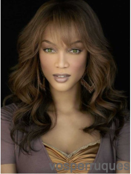 Brown Wavy With Bangs Lace Front 18 pouces Good Tyra Banks Perruques