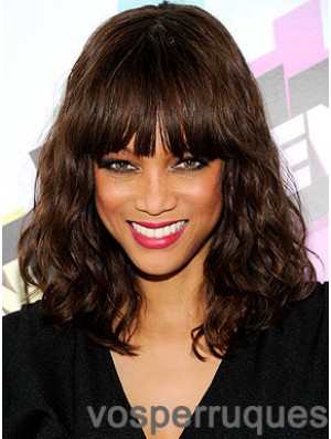 Black Wavy With Bangs Capless 16 pouces Beautiful Tyra Banks Perruques