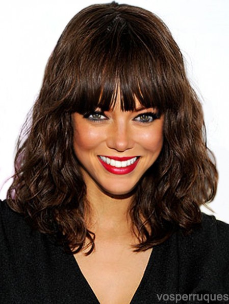 Black Wavy With Bangs Capless 16 pouces Beautiful Tyra Banks Perruques