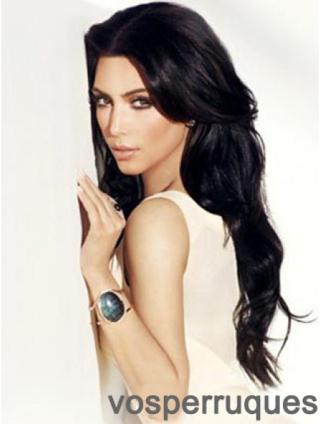 Perruques Kim Kardashian de 24 pouces en dentelle ondulée noire sur le devant