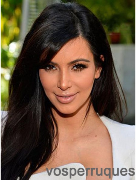 Perruques Kim Kardashian droites noires en dentelle droite 18 pouces