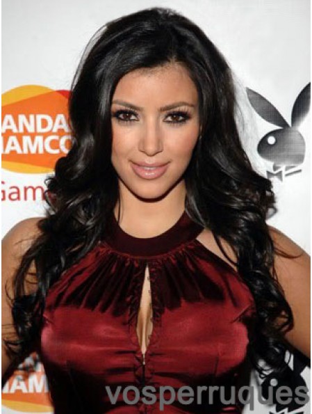 Perruques Kim Kardashian noires ondulées pleine dentelle incroyables de 22 pouces