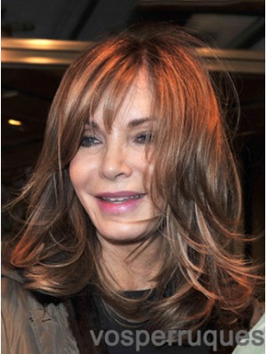 Longueur d'épaule droite avec frange pleine dentelle marron perruques Jaclyn Smith 14 pouces