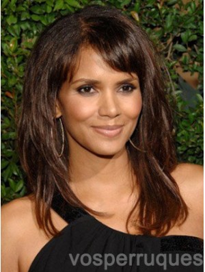 Lace Front Straight With Bangs Long Stylish 16 pouces Halle Berry Perruques