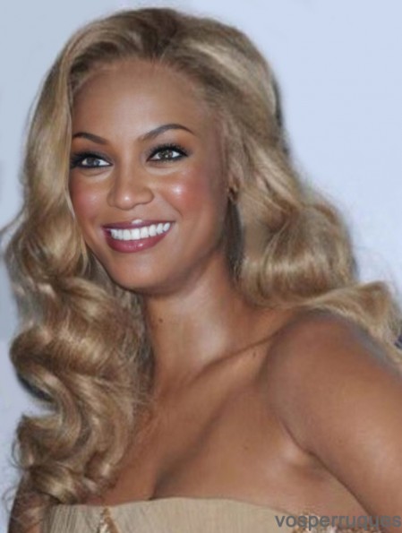 Blonde ondulée sans frange avant de lacet 18 pouces perruques incroyables de Tyra Banks