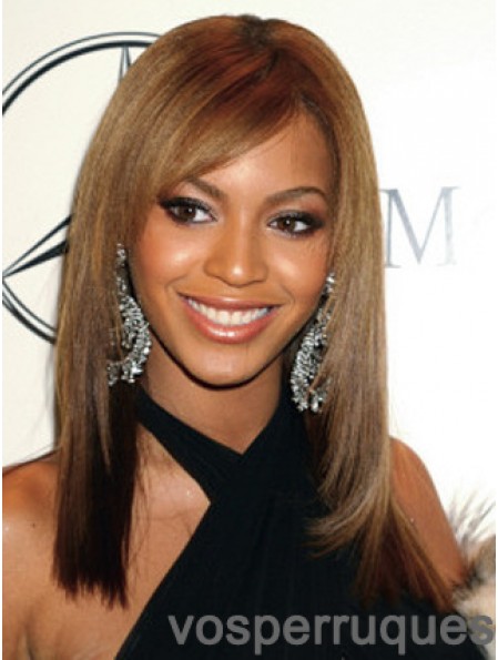 Perruques Beyonce longues droites marron avec frange pleine dentelle 16 pouces