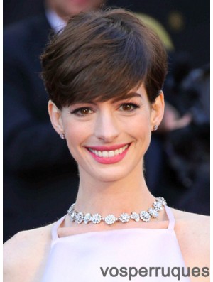 Perruques Anne Hathaway coupées droites recadrées marron sans capuchon de 6 pouces