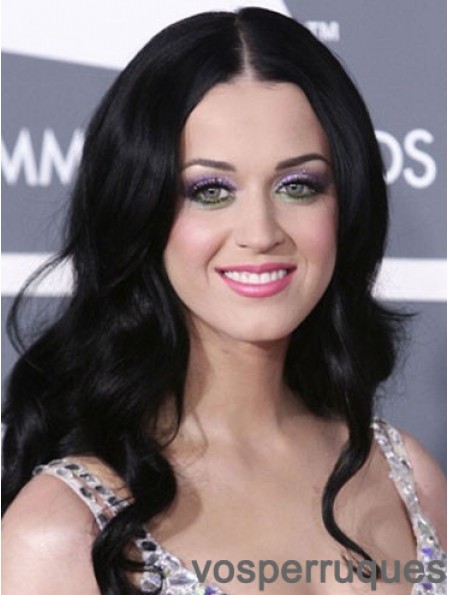 20 pouces parfait noir long ondulé sans frange perruques Katy Perry