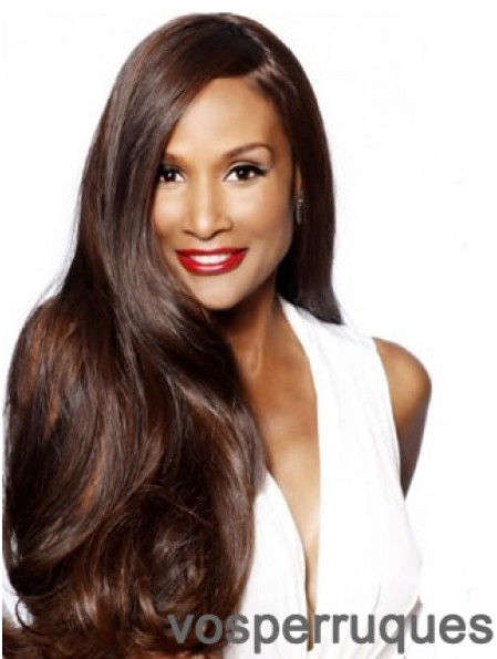 Perruques Beverly Johnson marron ondulées longues sans frange sur le devant 24 pouces