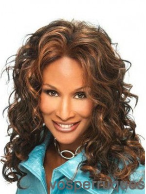 Perruque brune longue bouclée sans frange avant de lacet 16 pouces Beverly Johnson