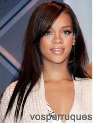 Rihanna perruques de cheveux humains avec une longue couleur noire de frange