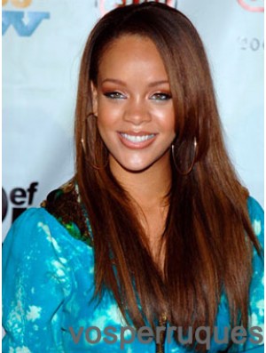 Perruques Rihanna en ligne droite 22 pouces en dentelle droite en couches marron