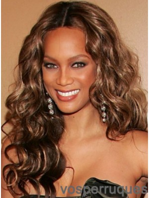 Brown Curly sans frange Lace Front 20  inchPerfect Tyra Banks perruques