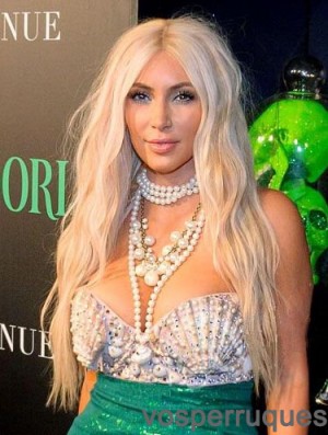 24  inchOndulé Avant de Lacet Blonde Longue Remy Cheveux Humains Kim Kardashian Perruques