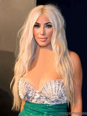 24  inchOndulé Avant de Lacet Blonde Longue Remy Cheveux Humains Kim Kardashian Perruques