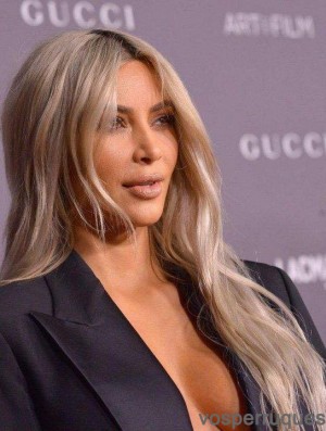 Perruque Kim Kardashian longue ondulée en dentelle de cheveux humains remy de 22  inch