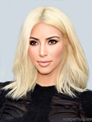 Longueur d'épaule Avant de lacet 14  inchDroite Blonde Remy Perruques de cheveux humains Kim Kardashian