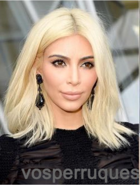 Longueur d'épaule Avant de lacet 14  inchDroite Blonde Remy Perruques de cheveux humains Kim Kardashian
