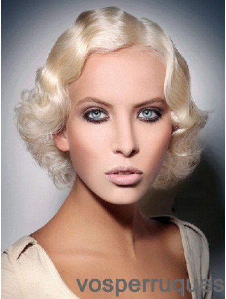 Lace Front Layered Chin Length Wavy 10 pouces Platinum Blonde Fashion à la mode Perruques