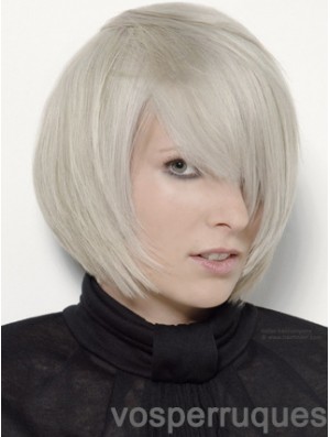 Capless gris menton longueur droite 12 pouces platine platine blonde élégante perruques de mode