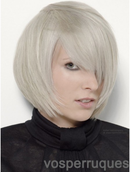 Capless gris menton longueur droite 12 pouces platine platine blonde élégante perruques de mode
