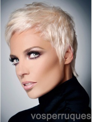 Natural Look Grey Cut Short Length Straight Style Synthetic Wig With Capless For Women  