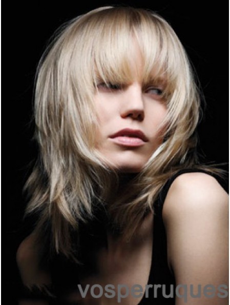 Full Lace With Bangs Chin Length Wavy 14 pouces Platinum Blonde abordable Mode Perruques