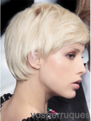Monofilament Boycuts Short Straight 8  inchPlatinum Blonde Incredible Fashion Perruques