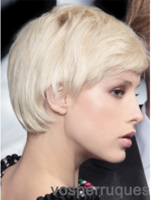 Monofilament Boycuts Short Straight 8  inchPlatinum Blonde Incredible Fashion Perruques