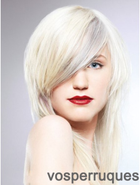 Lace Front With Bangs Long Straight 16 pouces Platinum Blonde Fashionable Fashion Fashion Wigs