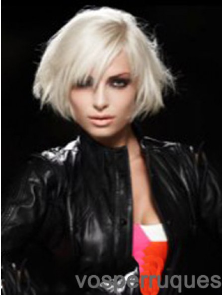 Lace Front Layered Short Straight 12 pouces Platinum Blonde perruques de mode confortables