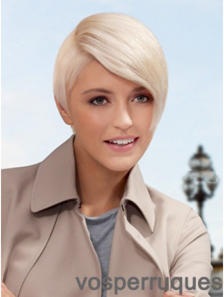 Lace Front Boycuts Court Straight 8  inchPlatinum Blonde Style Fashion Perruques
