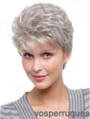 Wigs For Elderly Lady With Synthetic Grey Cut Wavy Style