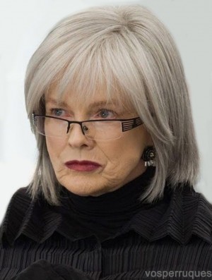 High Quality Grey Wigs With Straight Style Chin Length For Old Women