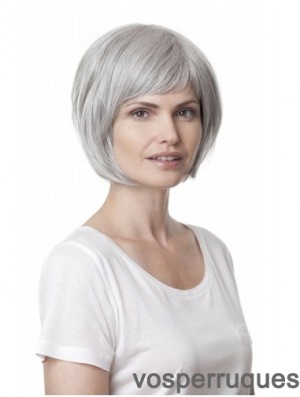 Synthetic Soft Chin Length Straight Grey Wigs