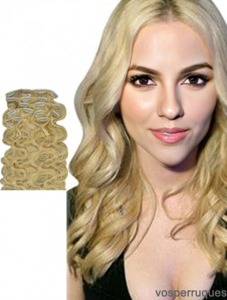 No-Fuss Blonde Ondulée Remy Cheveux Humains Clip Dans Les Extensions De Cheveux