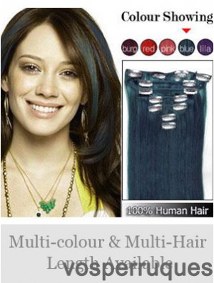 Clip dans les extensions de cheveux humains Style droit couleur noire