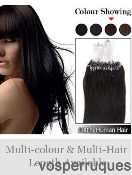 Belles extensions de cheveux d'anneau de boucle micro droite noire