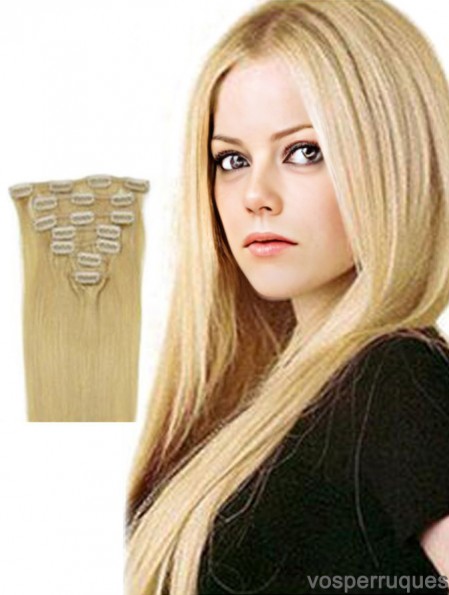 Clip dans le style droit de couleur blonde d'extensions de cheveux avec Remy